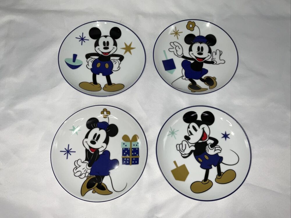 Disney Mickey & Minnie Mouse Hanukkah Celebration Appetizer Side Plates Set of 4